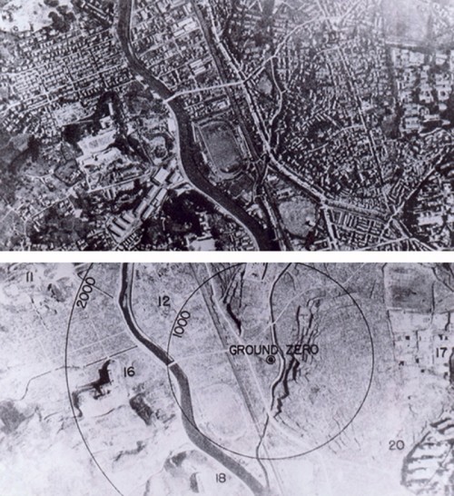 Рис. 41. Нагасаки до и после атомной бомбардировки